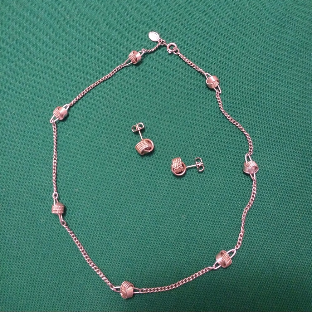Avon silver toned knotted necklace and earrings